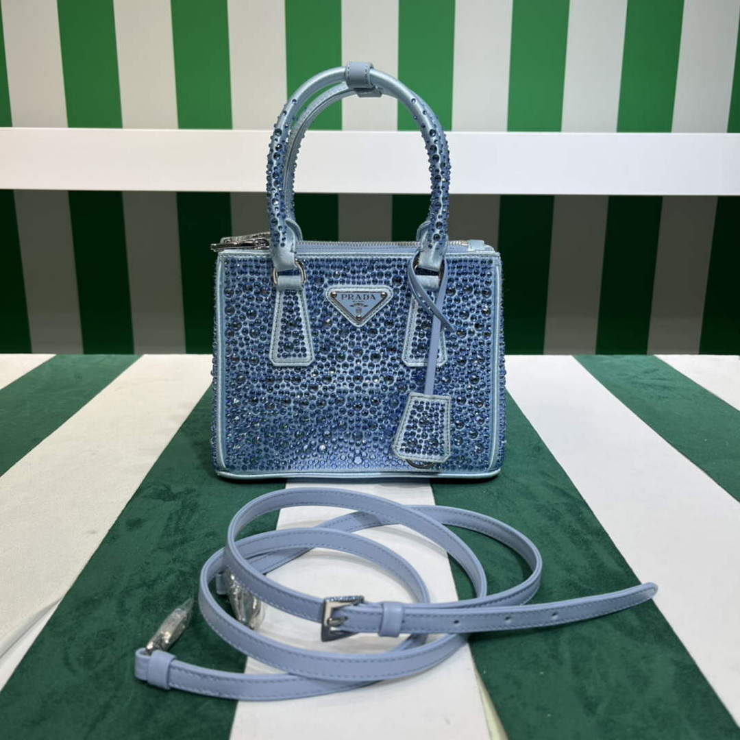 Prada 1BA906 Galleria satin mini-bag with crystals Blue - Default Title - View 3
