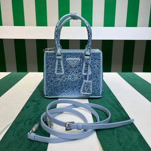 Prada 1BA906 Galleria satin mini-bag with crystals Blue - Default Title - View 3
