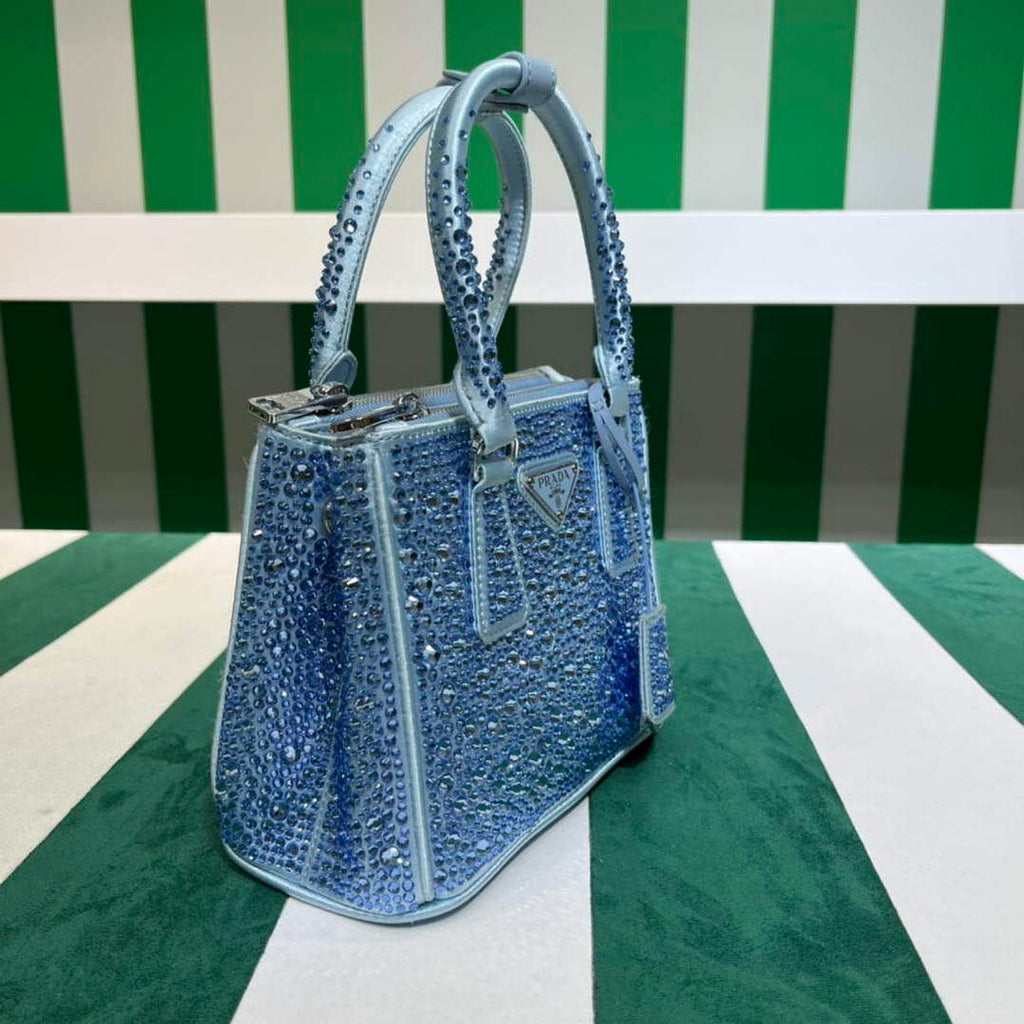 Prada 1BA906 Galleria satin mini-bag with crystals Blue