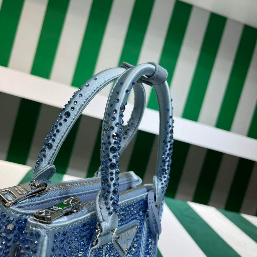 Prada 1BA906 Galleria satin mini-bag with crystals Blue