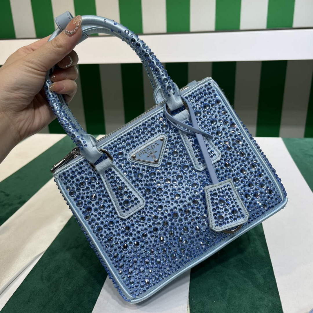 Prada 1BA906 Galleria satin mini-bag with crystals Blue - Default Title - View 6