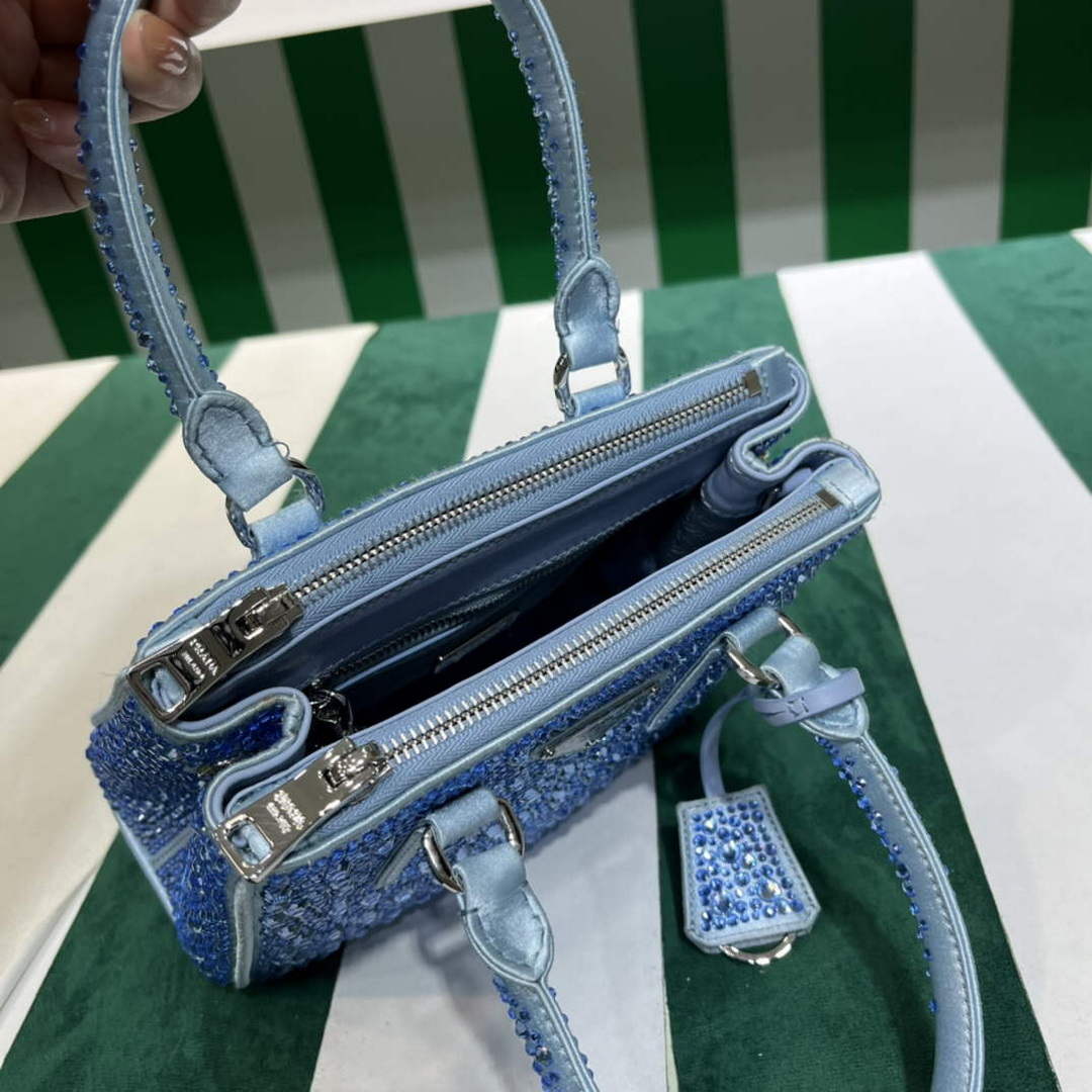 Prada 1BA906 Galleria satin mini-bag with crystals Blue - Default Title - View 8