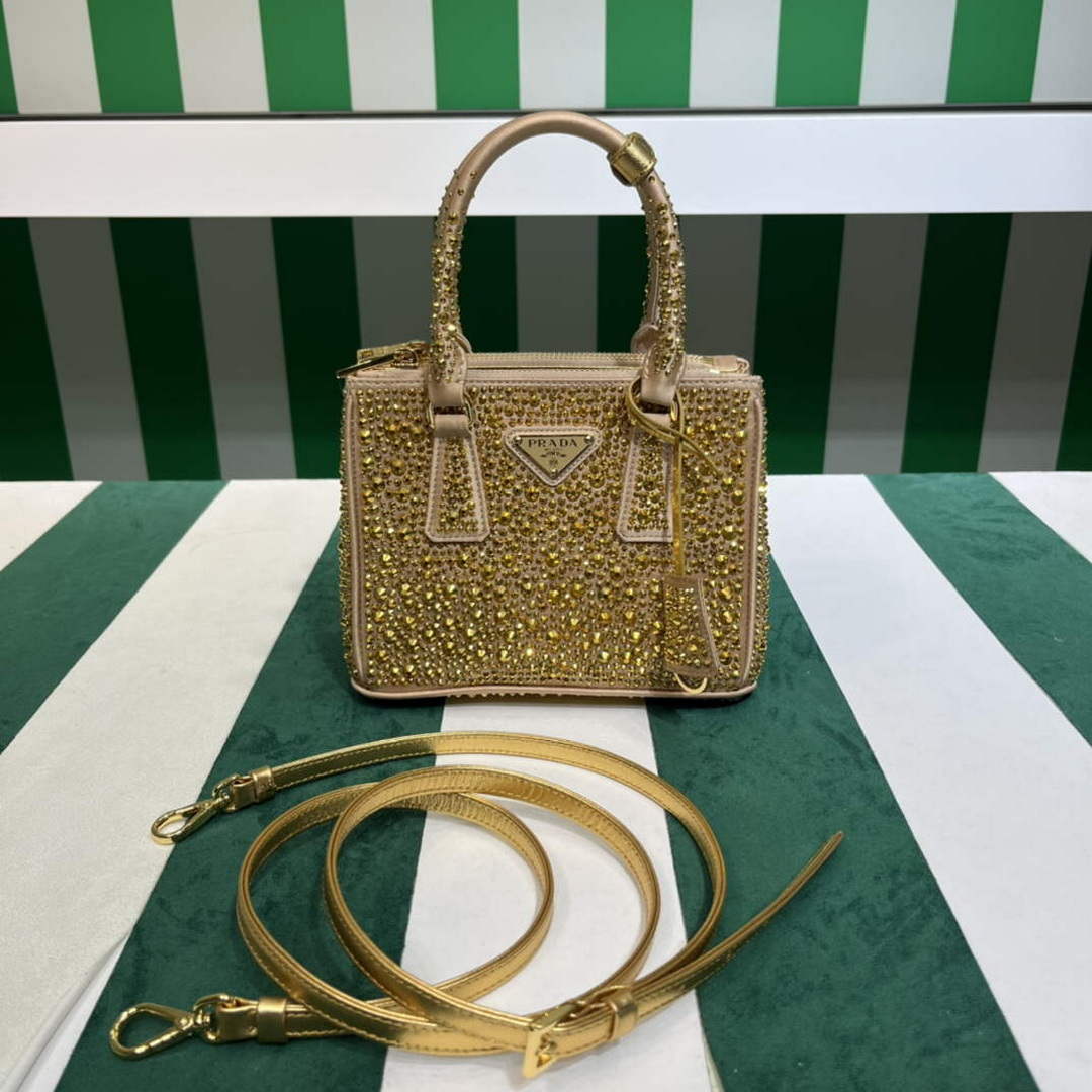 Prada 1BA906 Galleria satin mini-bag with crystals Gold - Default Title - View 2