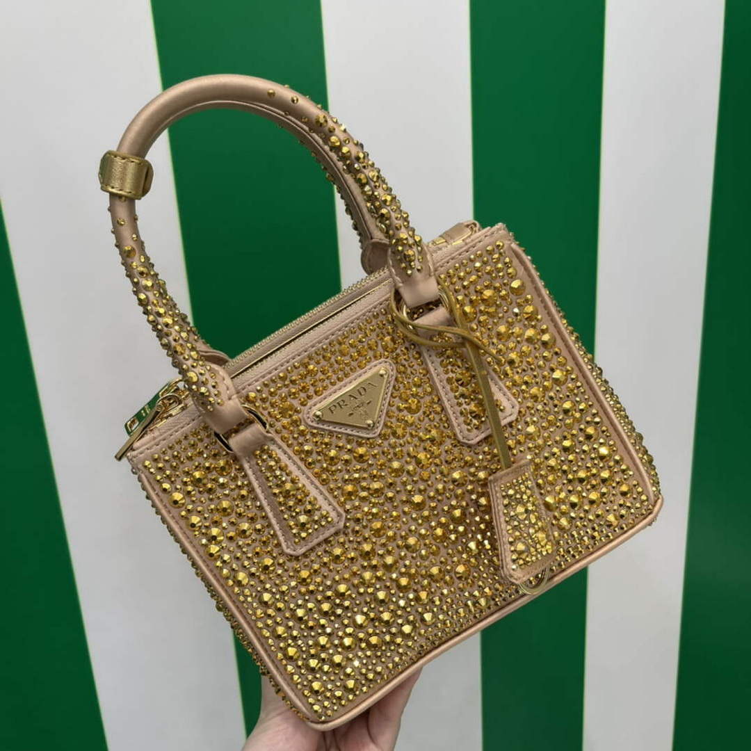 Prada 1BA906 Galleria satin mini-bag with crystals Gold - Default Title - View 1