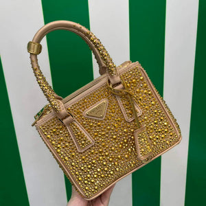 Prada 1BA906 Galleria satin mini-bag with crystals Gold - Default Title - View 1