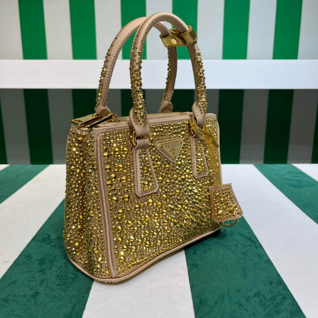 Prada 1BA906 Galleria satin mini-bag with crystals Gold