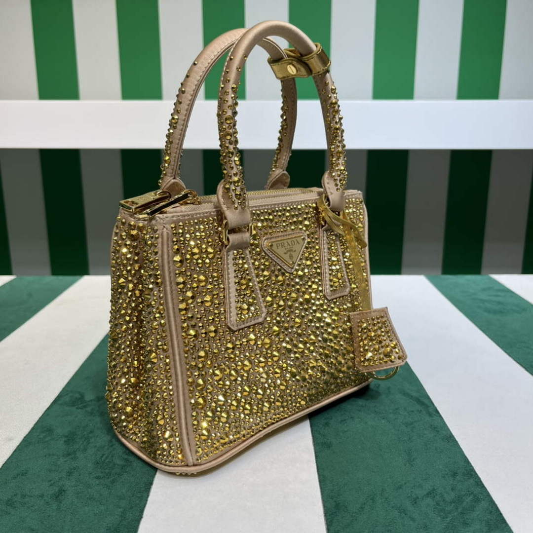 Prada 1BA906 Galleria satin mini-bag with crystals Gold - Default Title - View 3