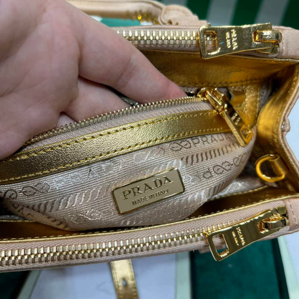 Prada 1BA906 Galleria satin mini-bag with crystals Gold