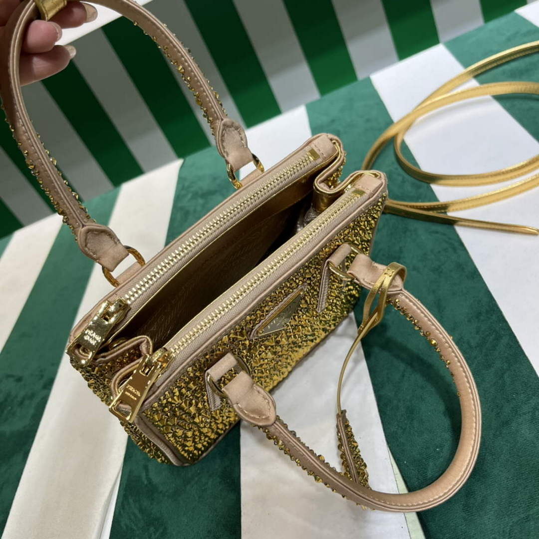 Prada 1BA906 Galleria satin mini-bag with crystals Gold - Default Title - View 9