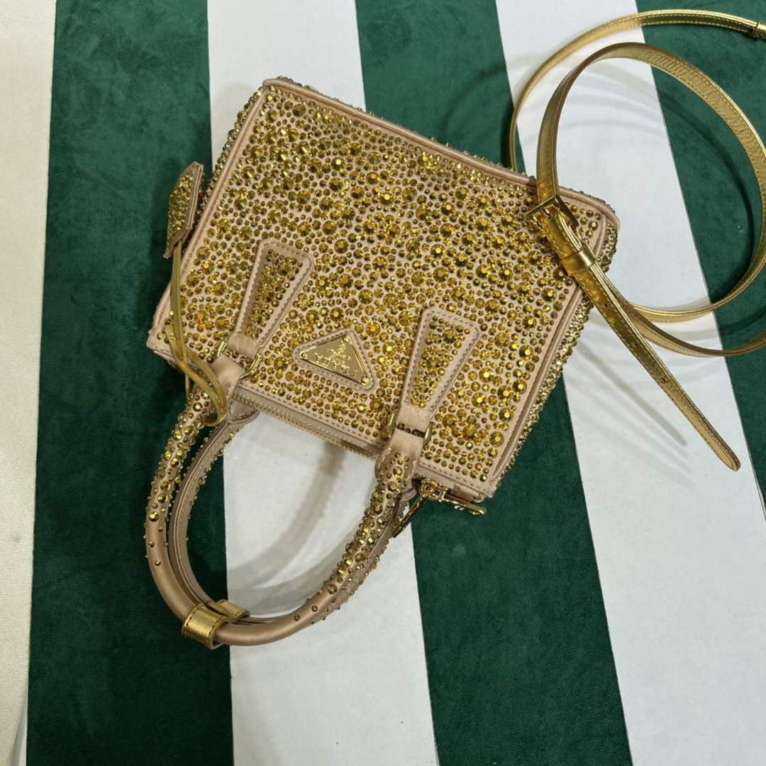 Prada 1BA906 Galleria satin mini-bag with crystals Gold - Default Title - View 10