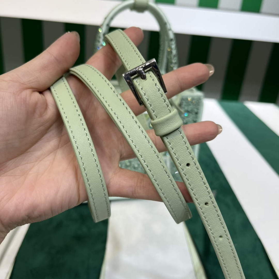 Prada 1BA906 Galleria satin mini-bag with crystals Green