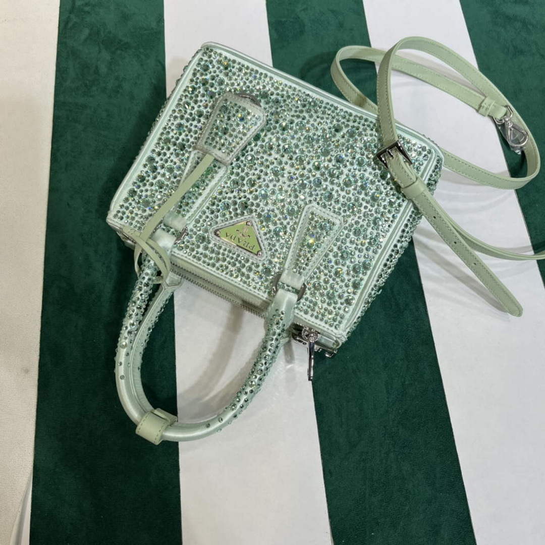 Prada 1BA906 Galleria satin mini-bag with crystals Green
