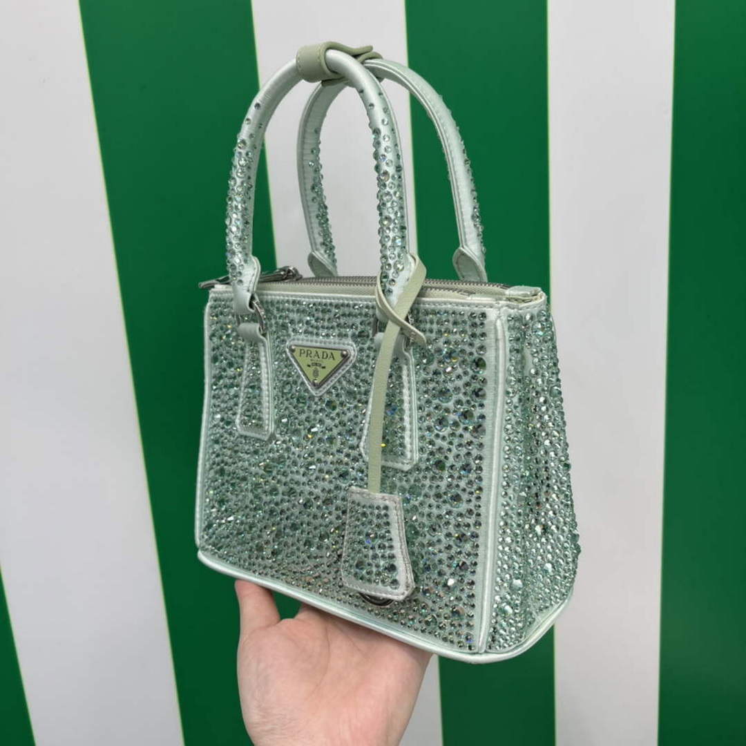 Prada 1BA906 Galleria satin mini-bag with crystals Green