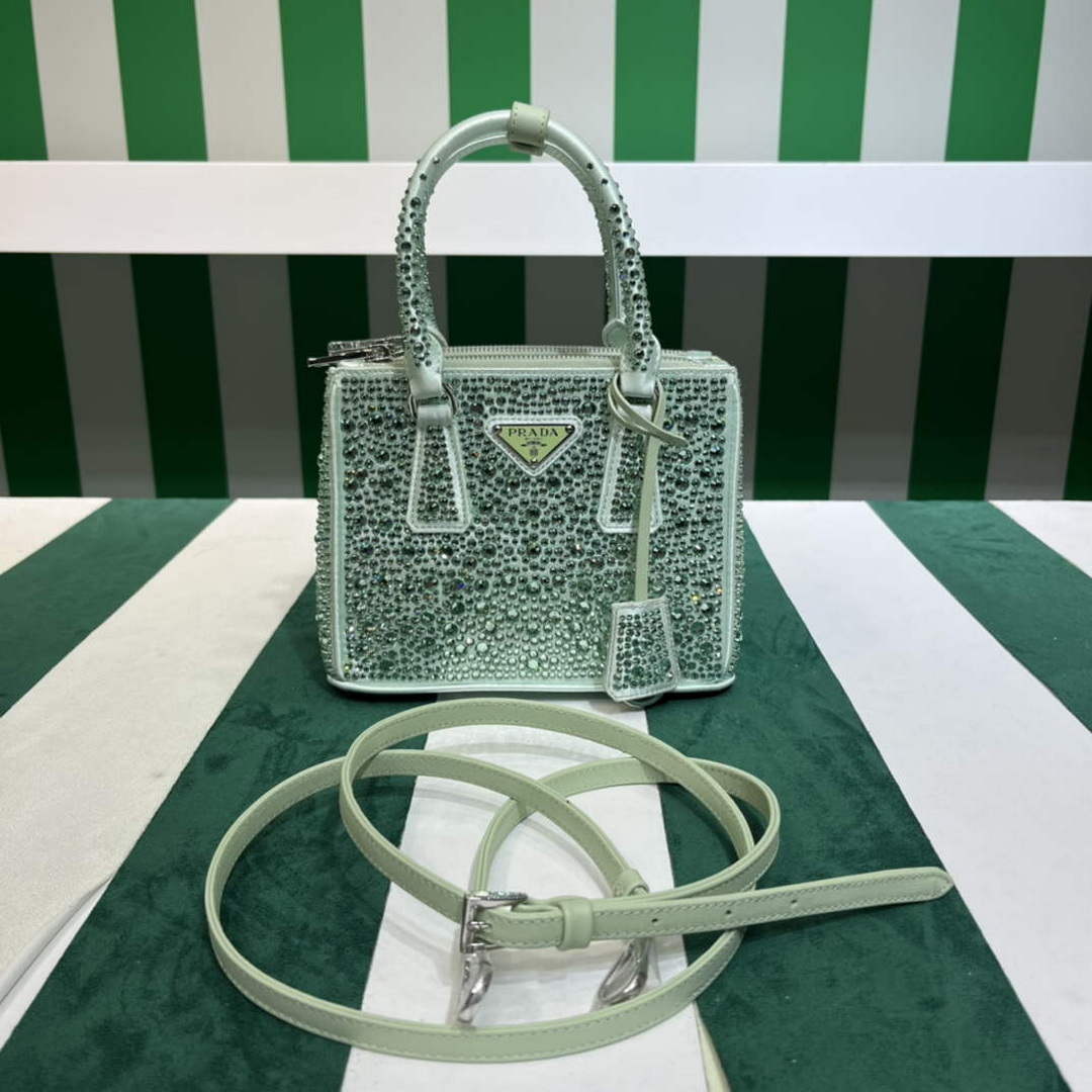 Prada 1BA906 Galleria satin mini-bag with crystals Green - Default Title - View 3
