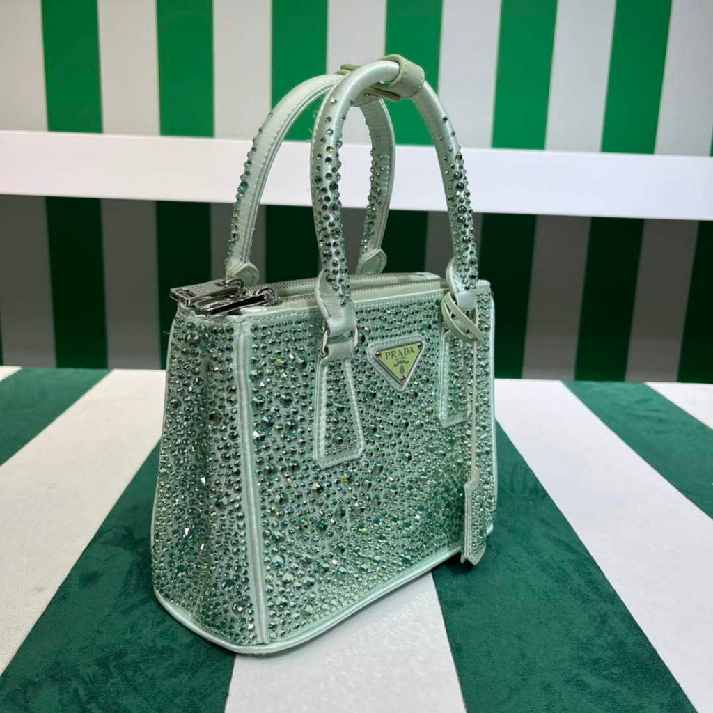 Prada 1BA906 Galleria satin mini-bag with crystals Green