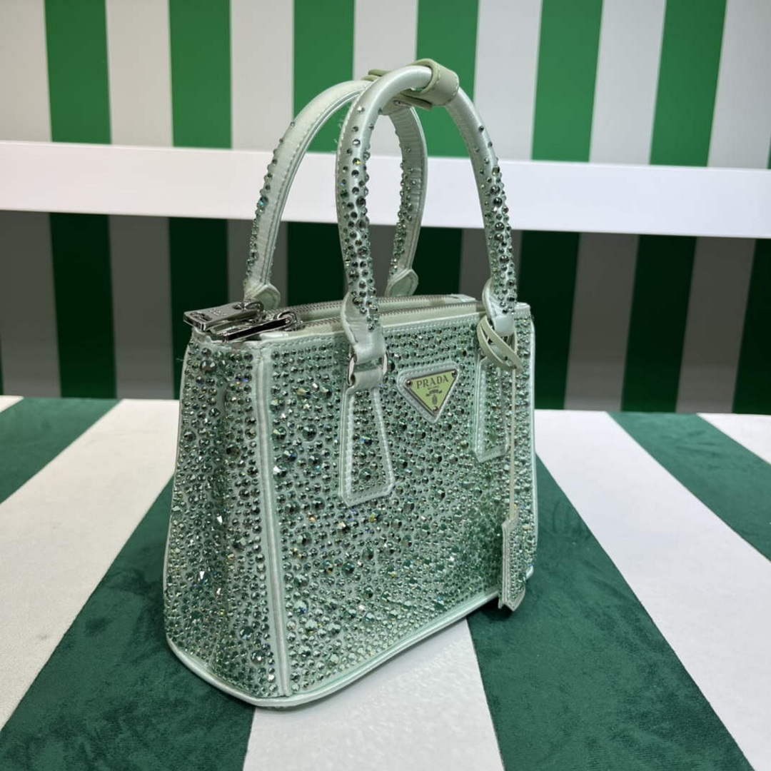 Prada 1BA906 Galleria satin mini-bag with crystals Green