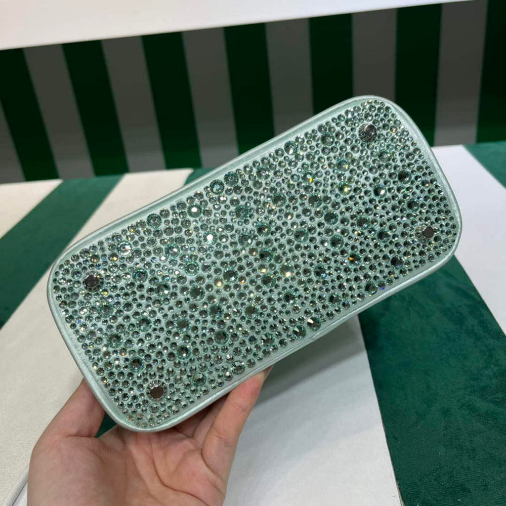 Prada 1BA906 Galleria satin mini-bag with crystals Green