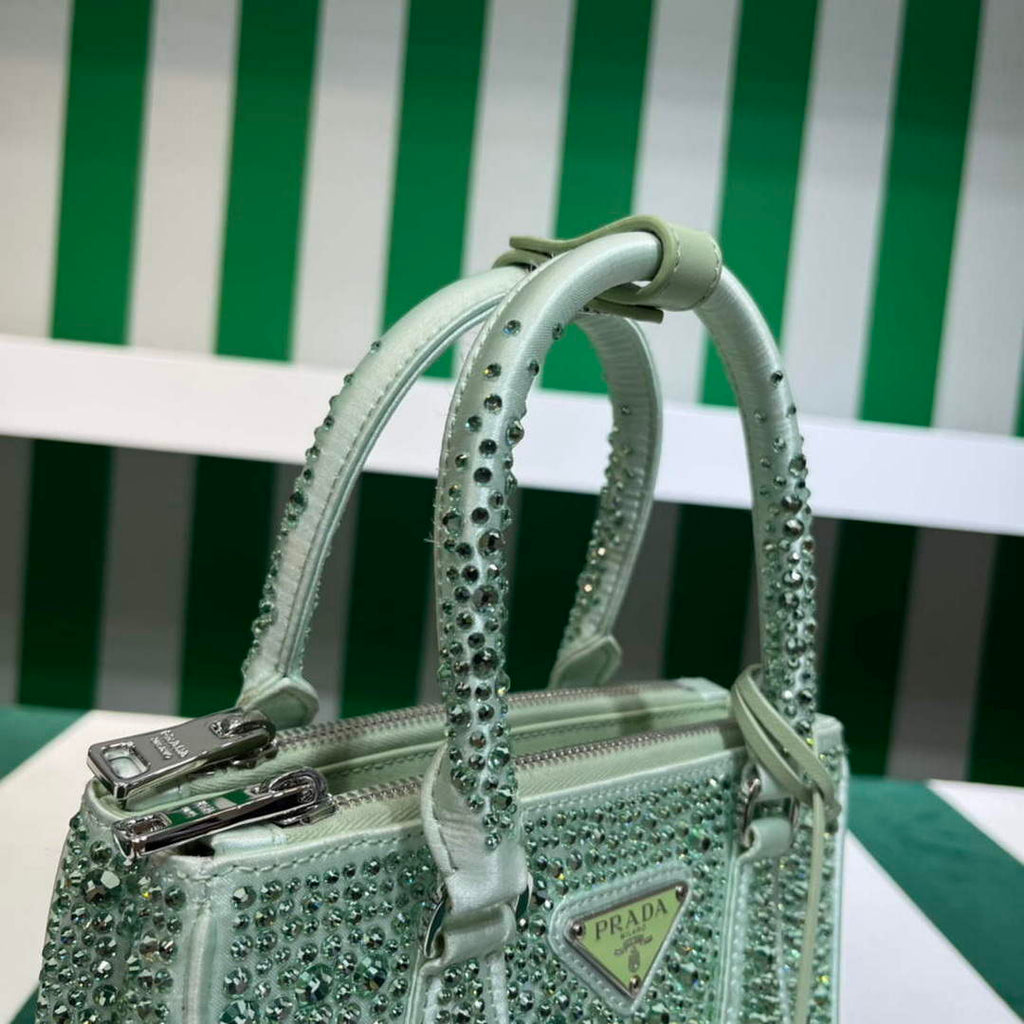 Prada 1BA906 Galleria satin mini-bag with crystals Green