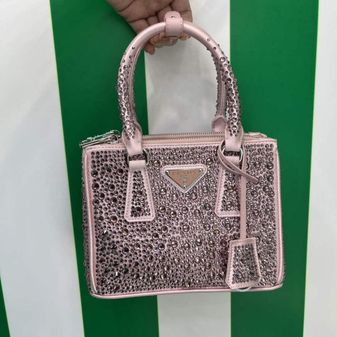 Prada 1BA906 Galleria satin mini-bag with crystals Pink - Default Title - View 1