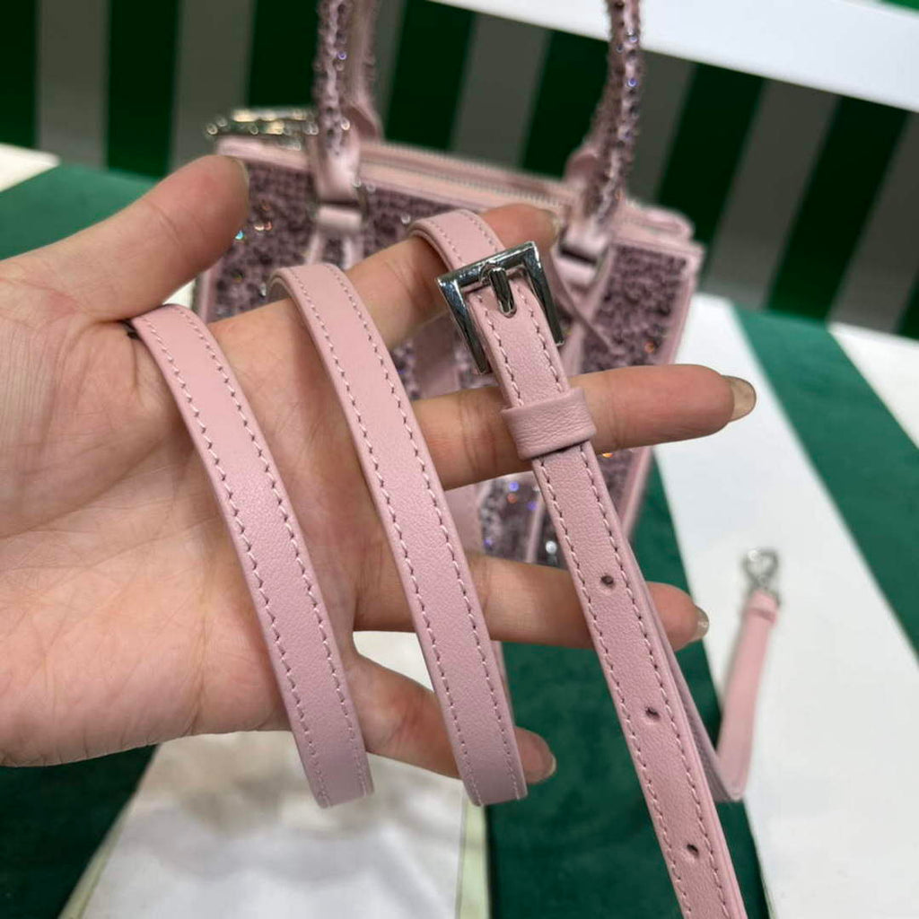 Prada 1BA906 Galleria satin mini-bag with crystals Pink