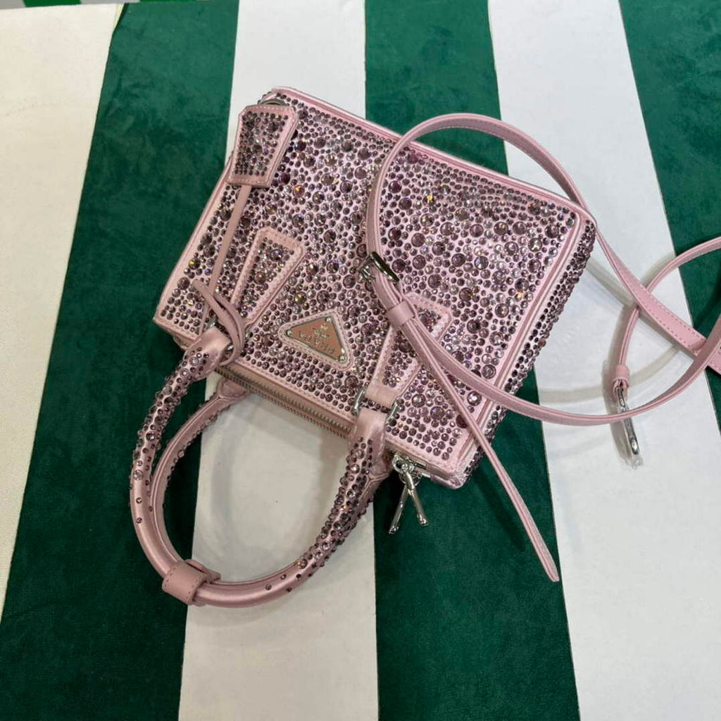 Prada 1BA906 Galleria satin mini-bag with crystals Pink