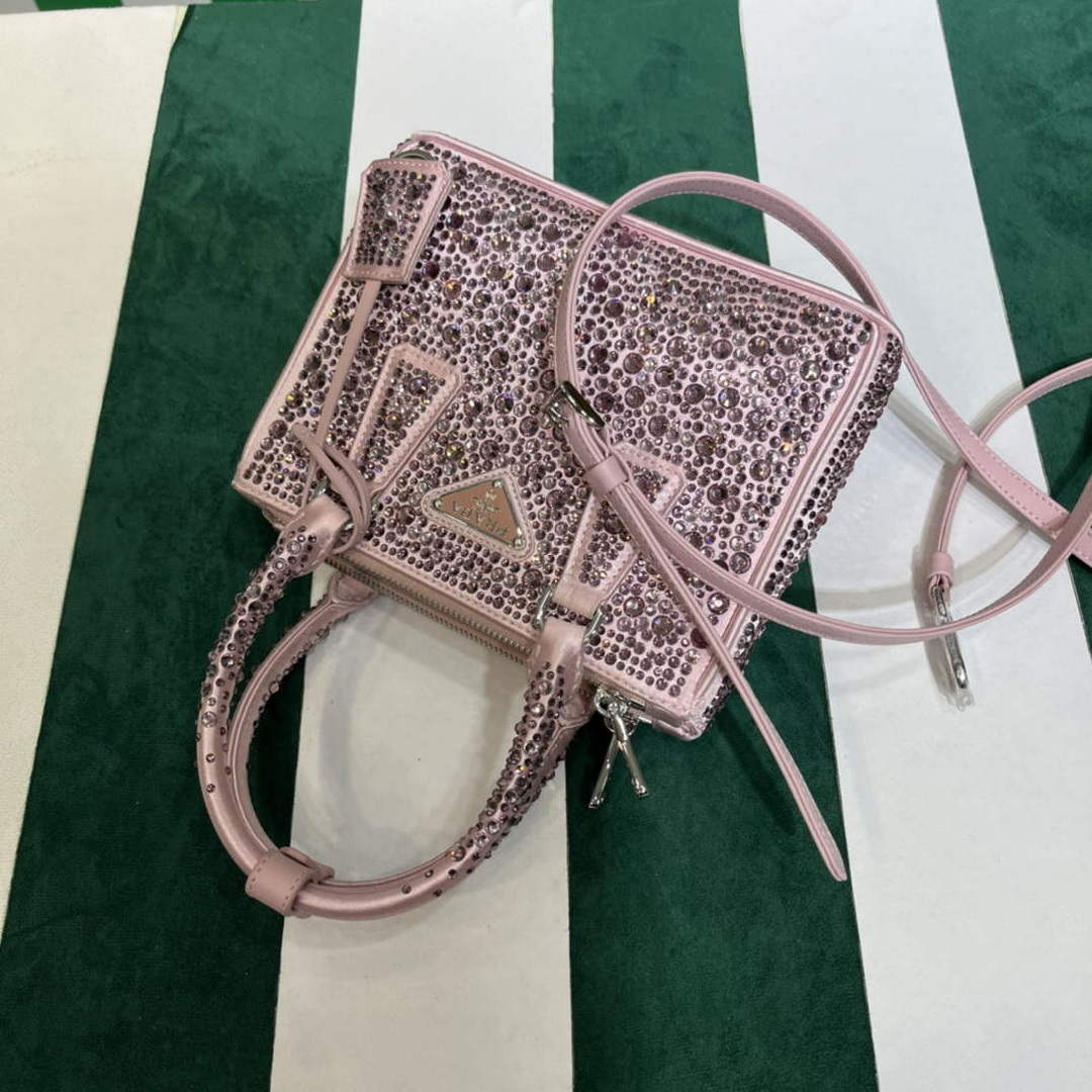 Prada 1BA906 Galleria satin mini-bag with crystals Pink