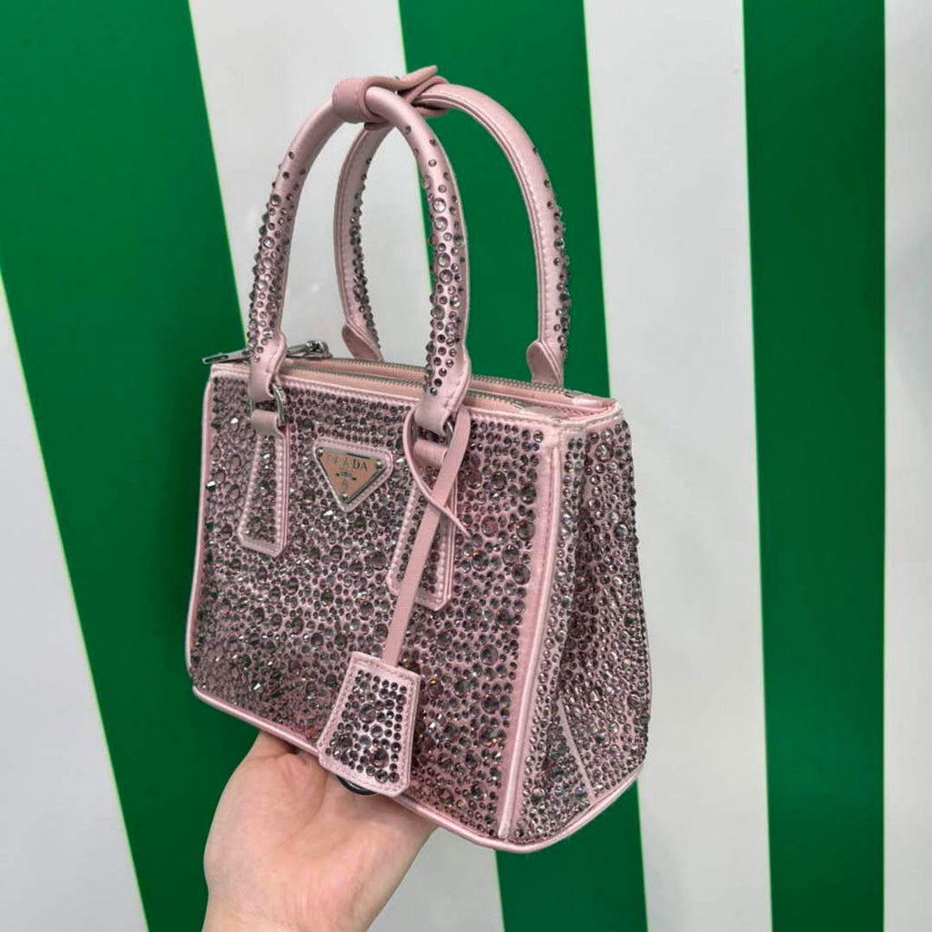 Prada 1BA906 Galleria satin mini-bag with crystals Pink