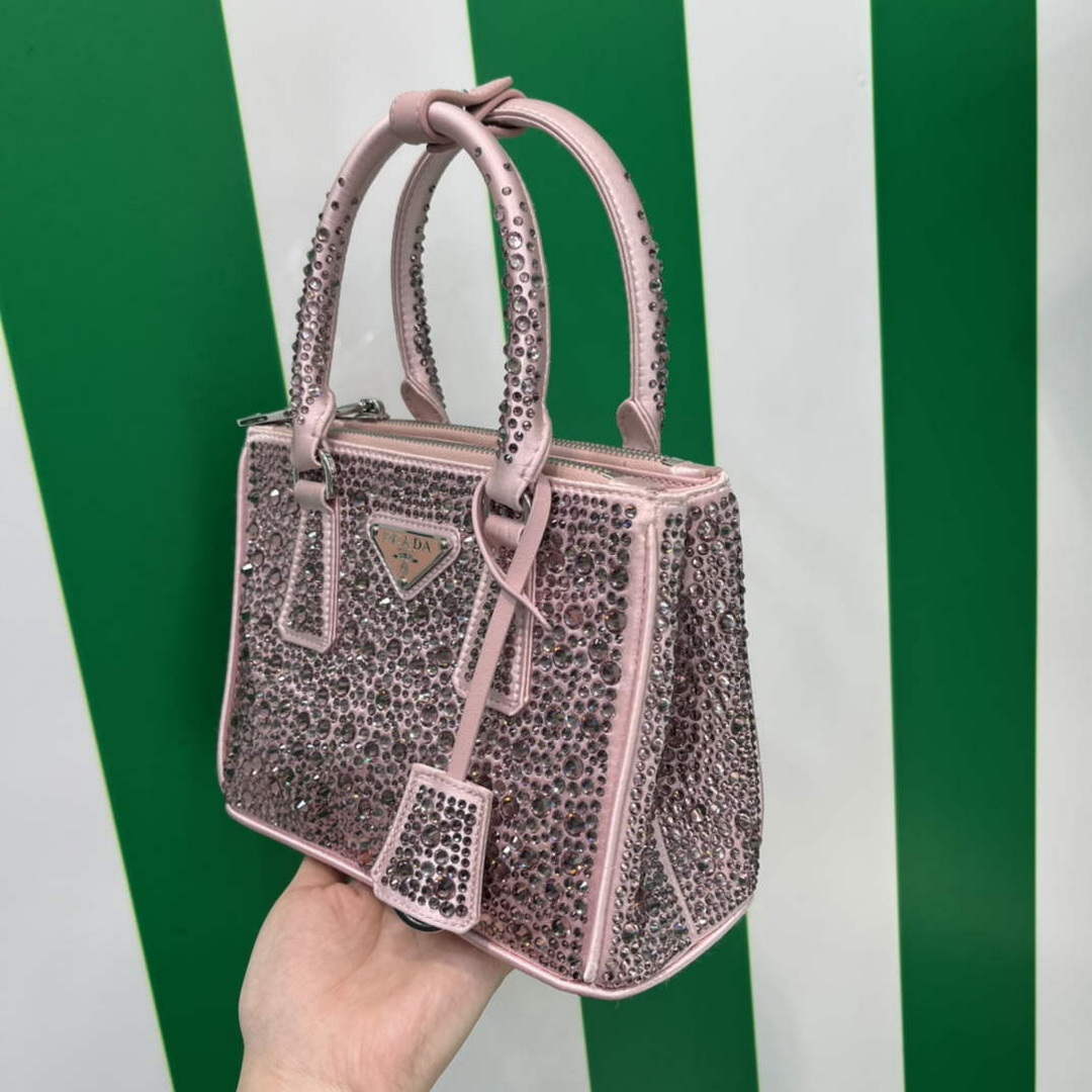 Prada 1BA906 Galleria satin mini-bag with crystals Pink - Default Title - View 2