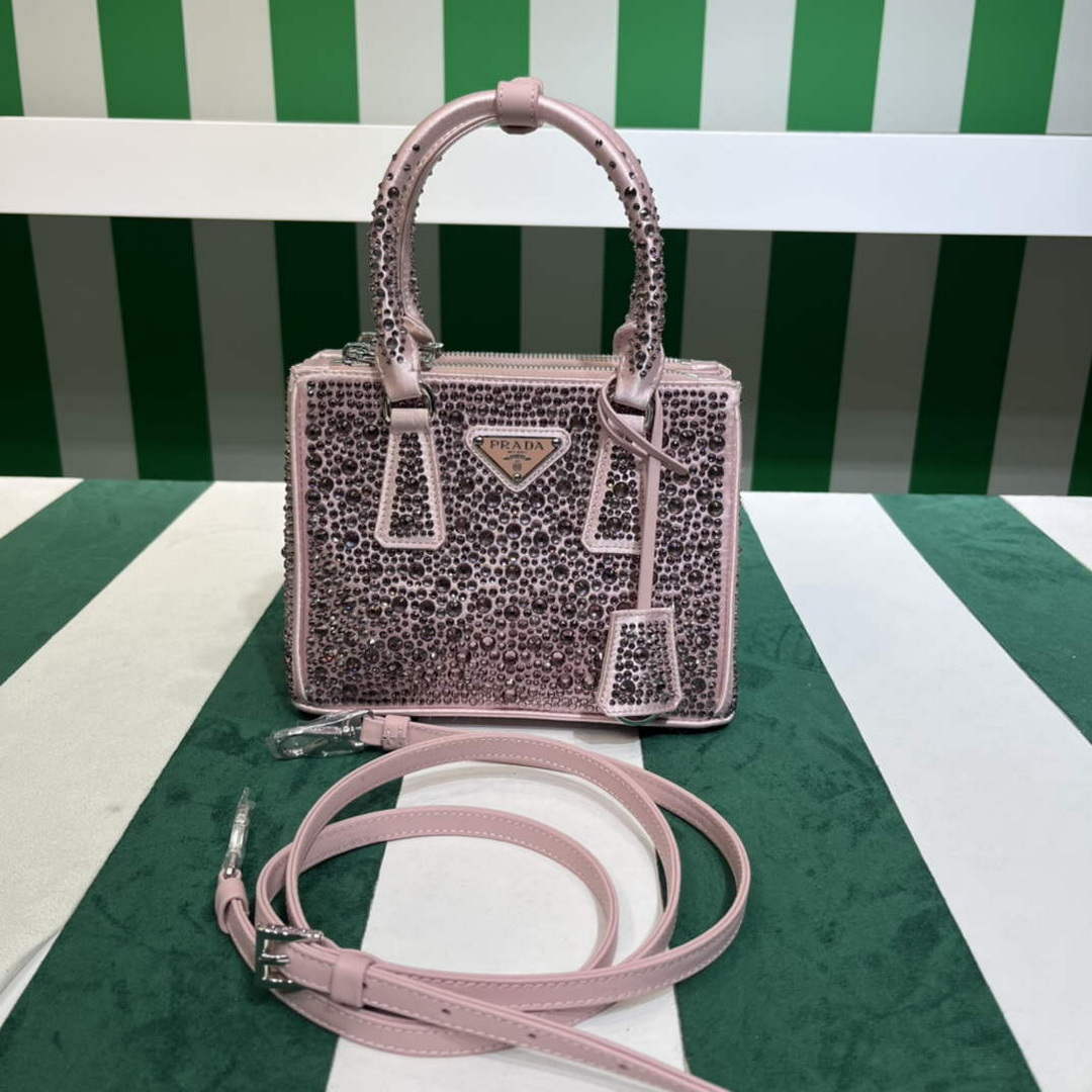 Prada 1BA906 Galleria satin mini-bag with crystals Pink - Default Title - View 3