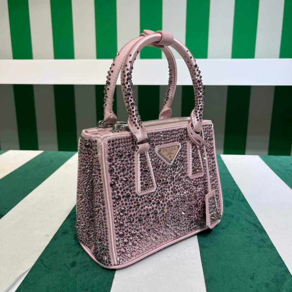 Prada 1BA906 Galleria satin mini-bag with crystals Pink