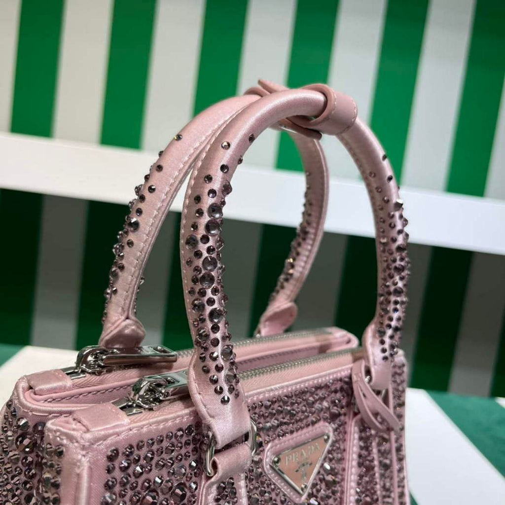 Prada 1BA906 Galleria satin mini-bag with crystals Pink