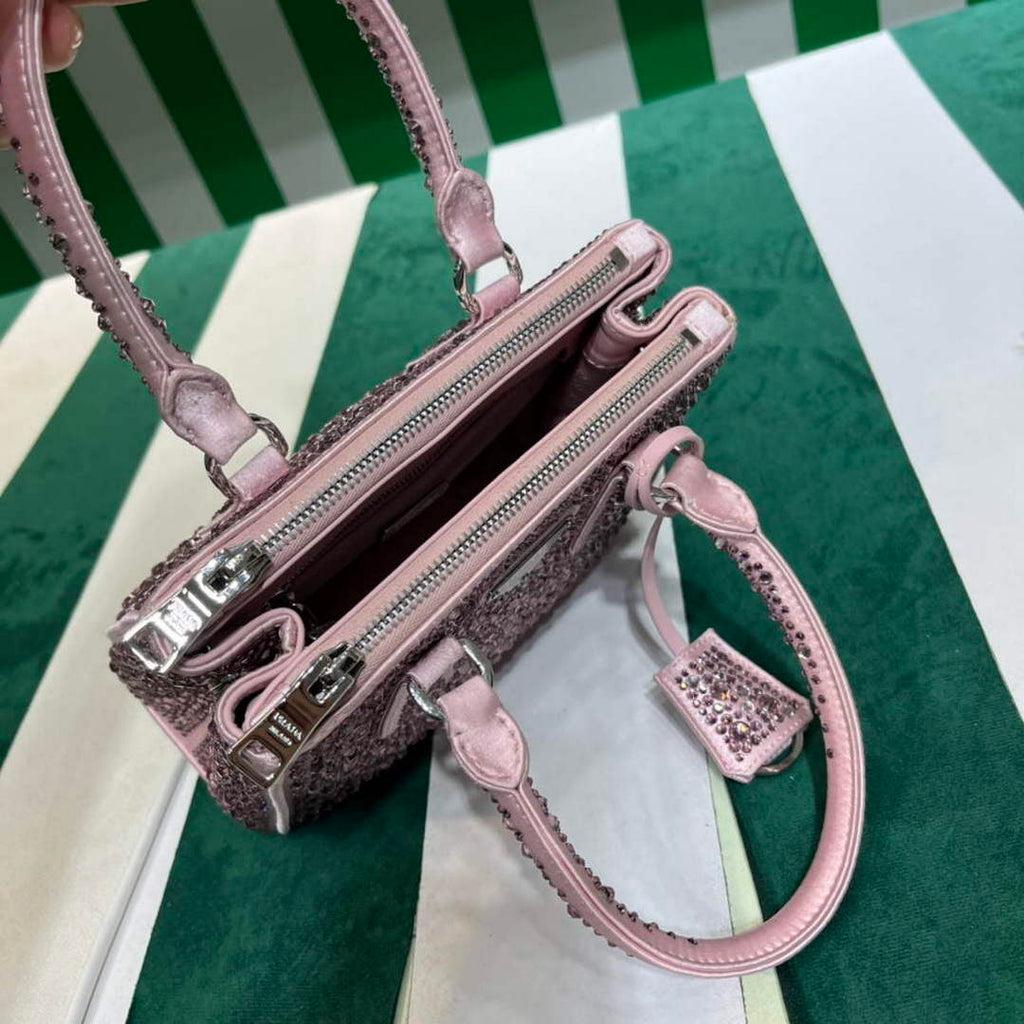 Prada 1BA906 Galleria satin mini-bag with crystals Pink