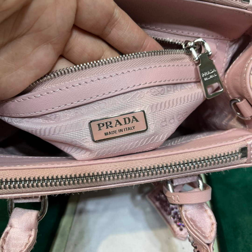 Prada 1BA906 Galleria satin mini-bag with crystals Pink