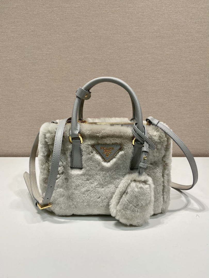 Prada 1BA906 Galleria Triangle Logo Mini Bag Gray Ladies Sheepskin - Default Title - View 1