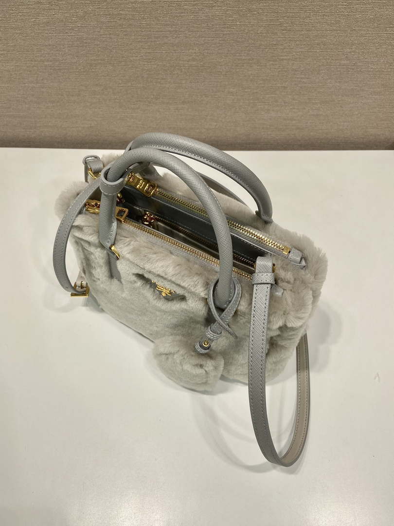 Prada 1BA906 Galleria Triangle Logo Mini Bag Gray Ladies Sheepskin