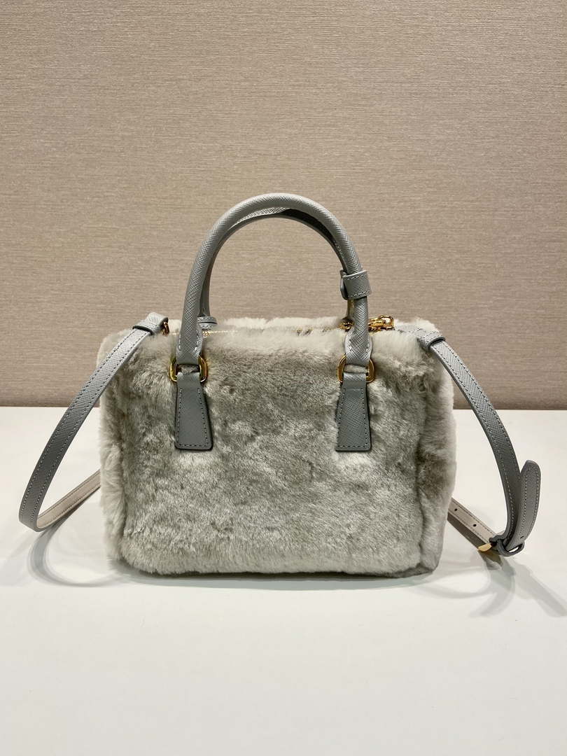 Prada 1BA906 Galleria Triangle Logo Mini Bag Gray Ladies Sheepskin