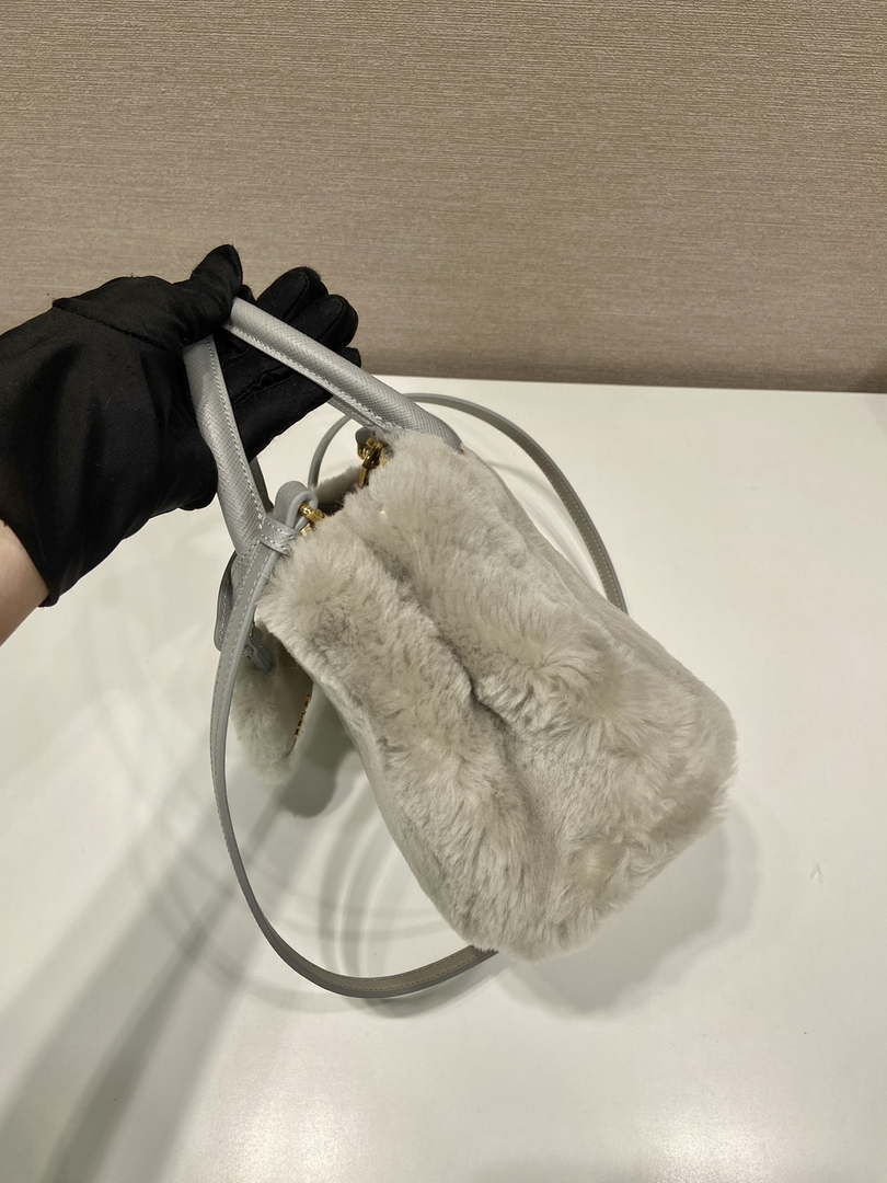 Prada 1BA906 Galleria Triangle Logo Mini Bag Gray Ladies Sheepskin - Default Title - View 6
