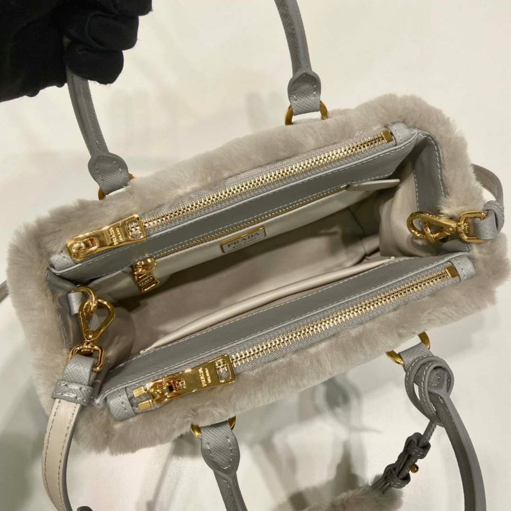 Prada 1BA906 Galleria Triangle Logo Mini Bag Gray Ladies Sheepskin