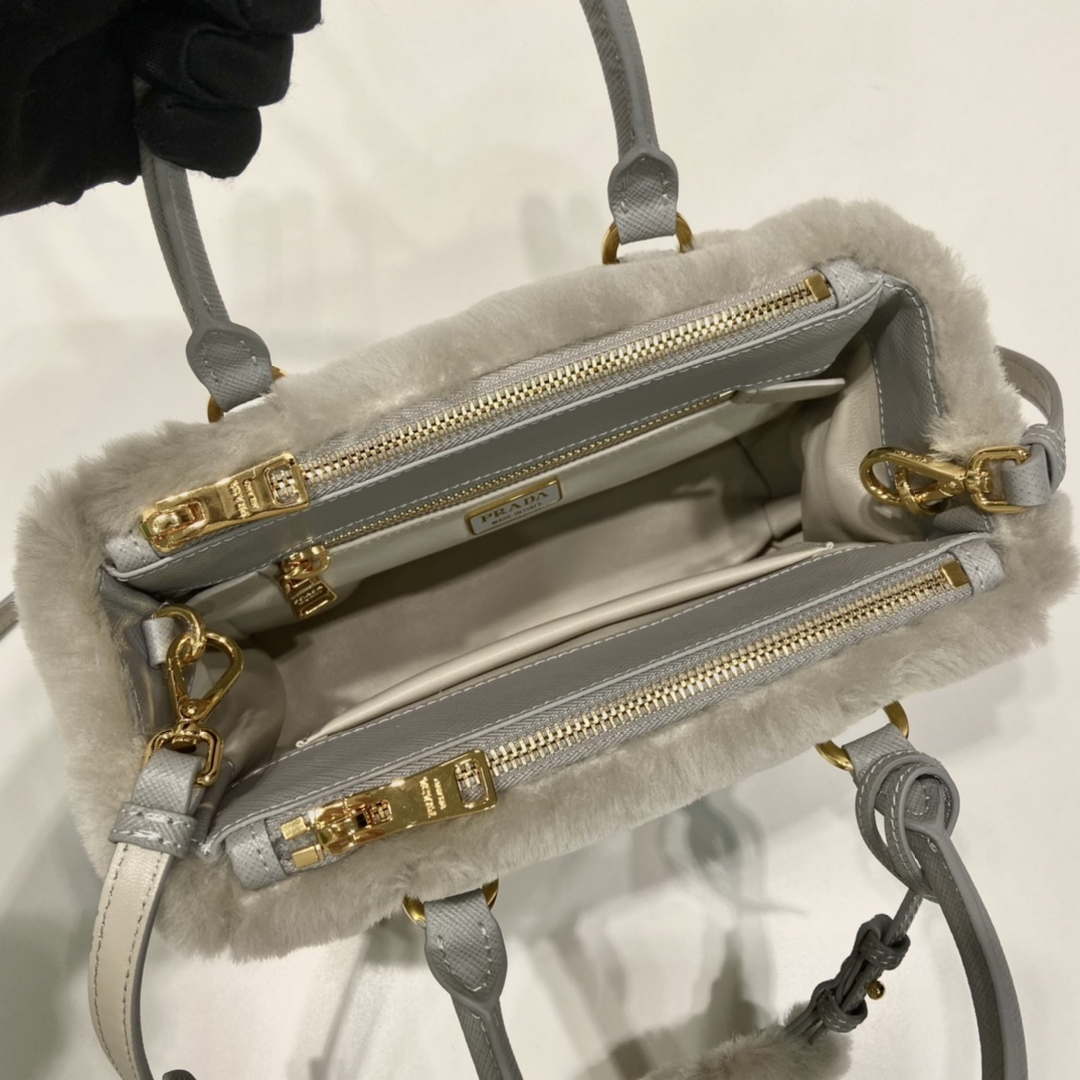 Prada 1BA906 Galleria Triangle Logo Mini Bag Gray Ladies Sheepskin - Default Title - View 8