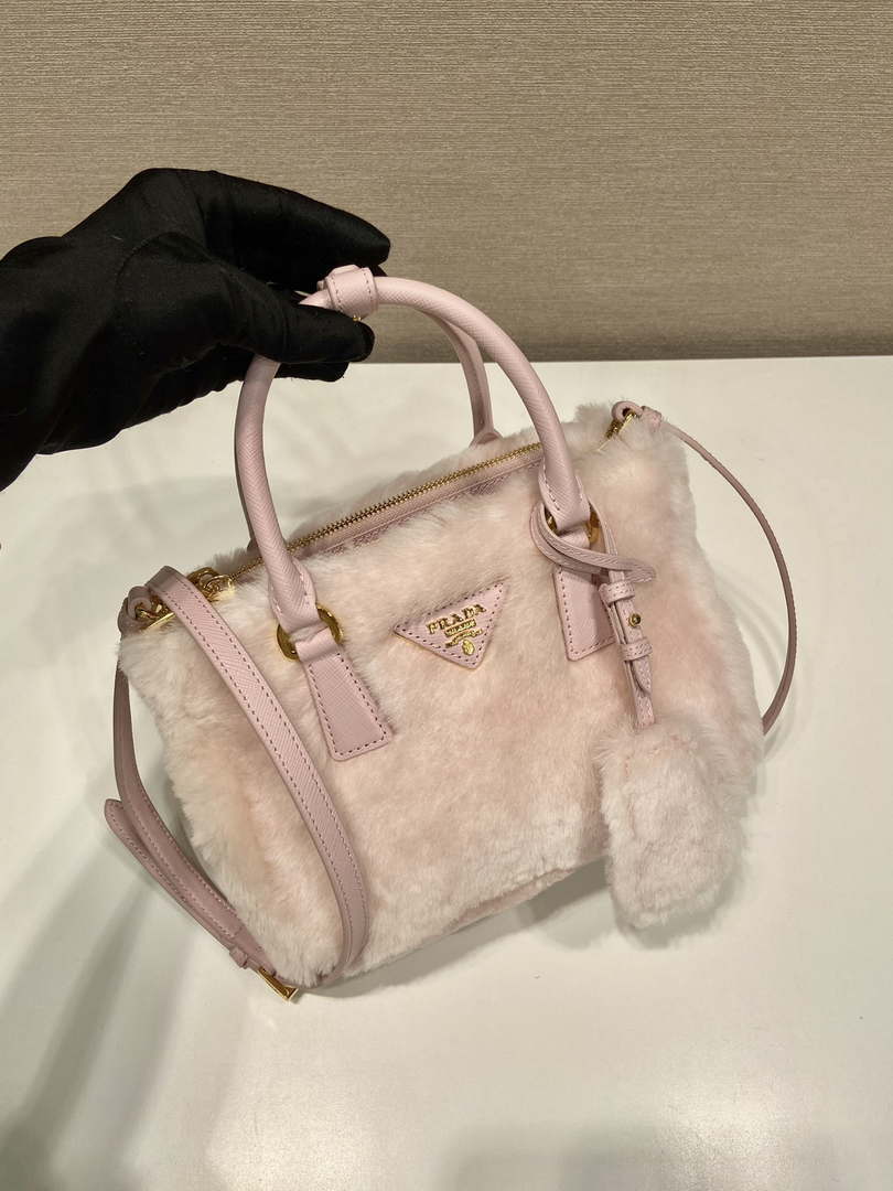 Prada 1BA906 Galleria Triangle Logo Mini Bag Pink Ladies Sheepskin