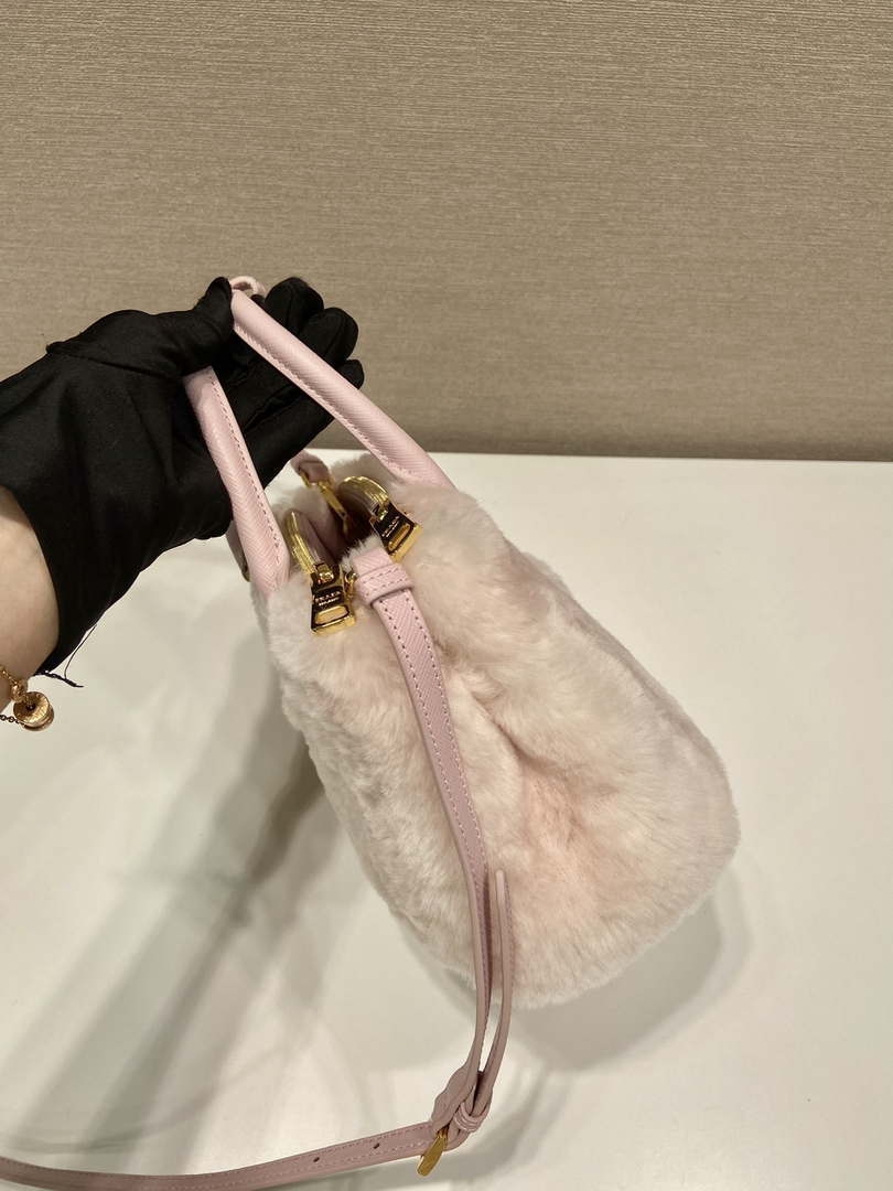 Prada 1BA906 Galleria Triangle Logo Mini Bag Pink Ladies Sheepskin - Default Title - View 5