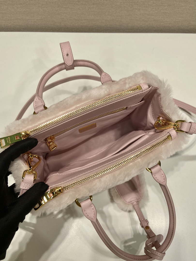 Prada 1BA906 Galleria Triangle Logo Mini Bag Pink Ladies Sheepskin - Default Title - View 8