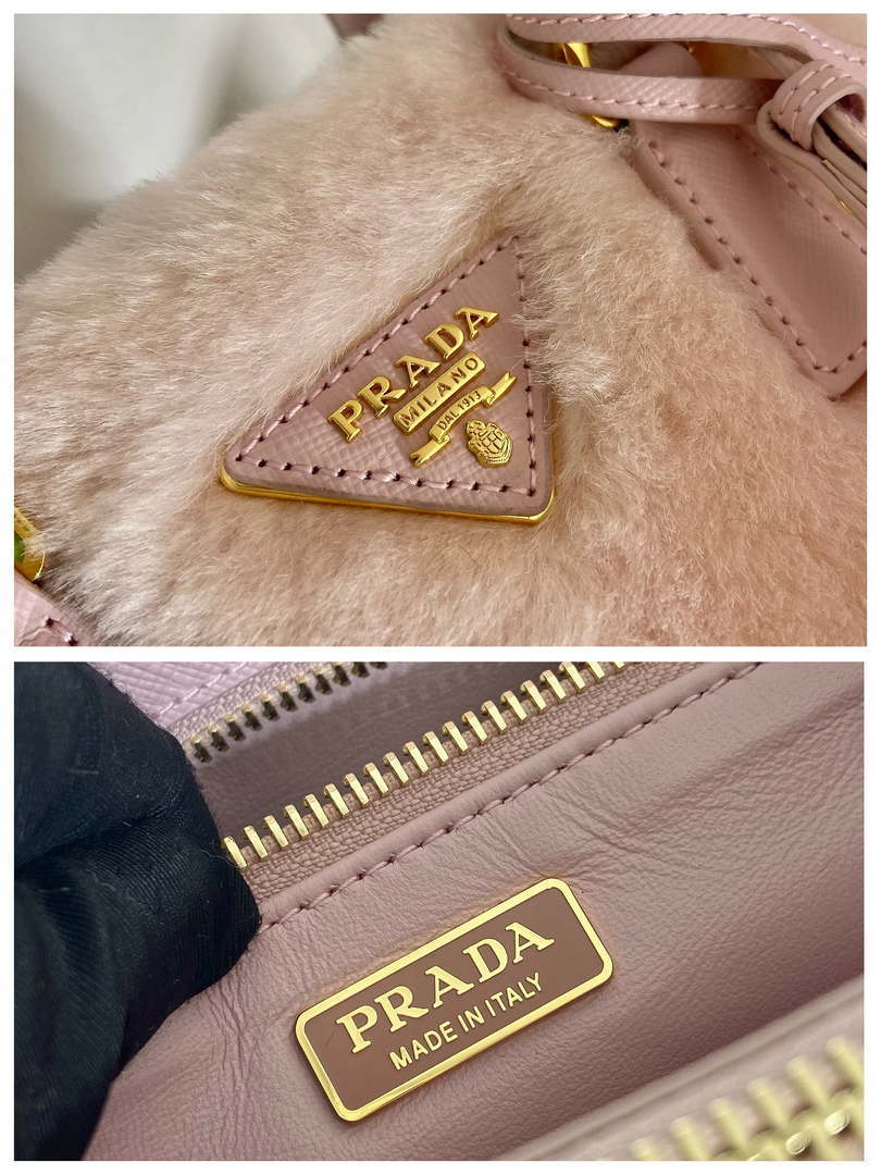 Prada 1BA906 Galleria Triangle Logo Mini Bag Pink Ladies Sheepskin