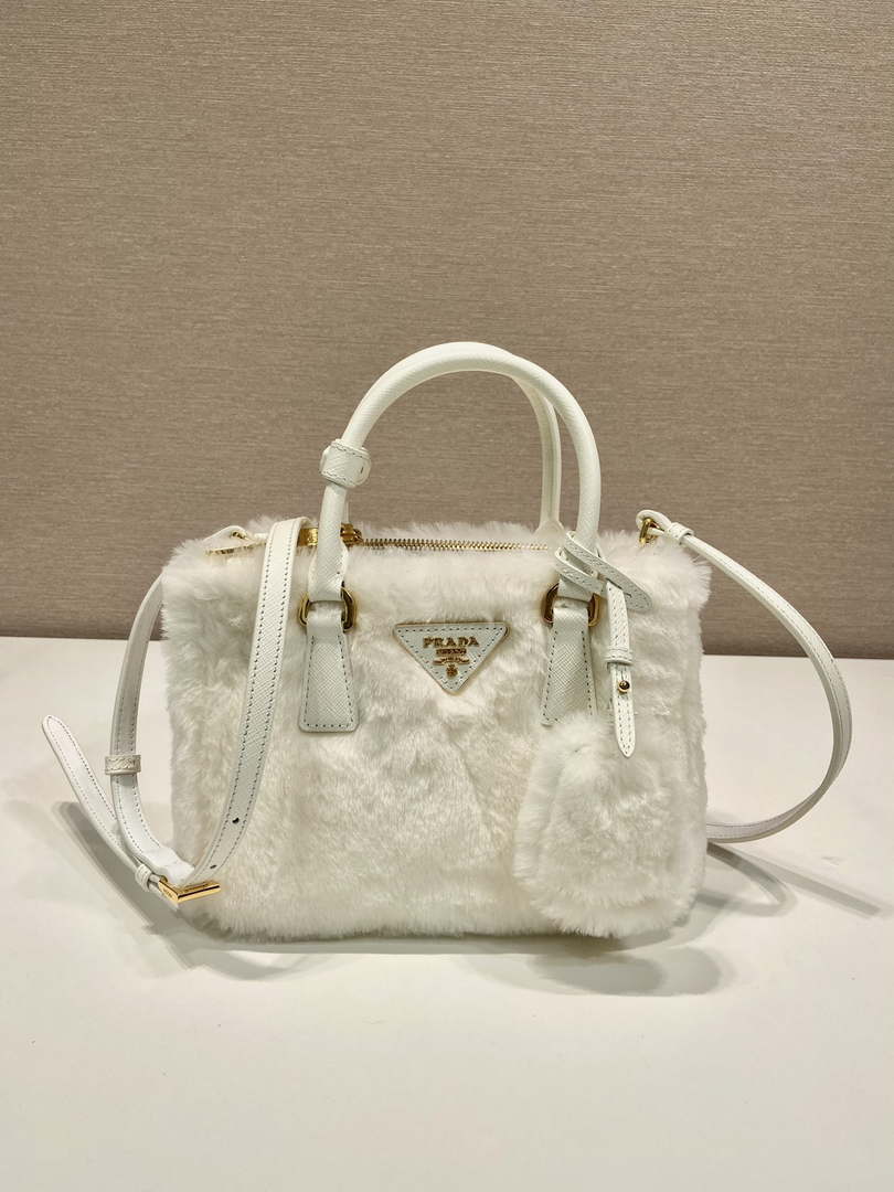 Prada 1BA906 Galleria Triangle Logo Mini Bag White Ladies Sheepskin