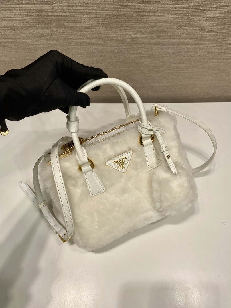 Prada 1BA906 Galleria Triangle Logo Mini Bag White Ladies Sheepskin - Default Title - View 3