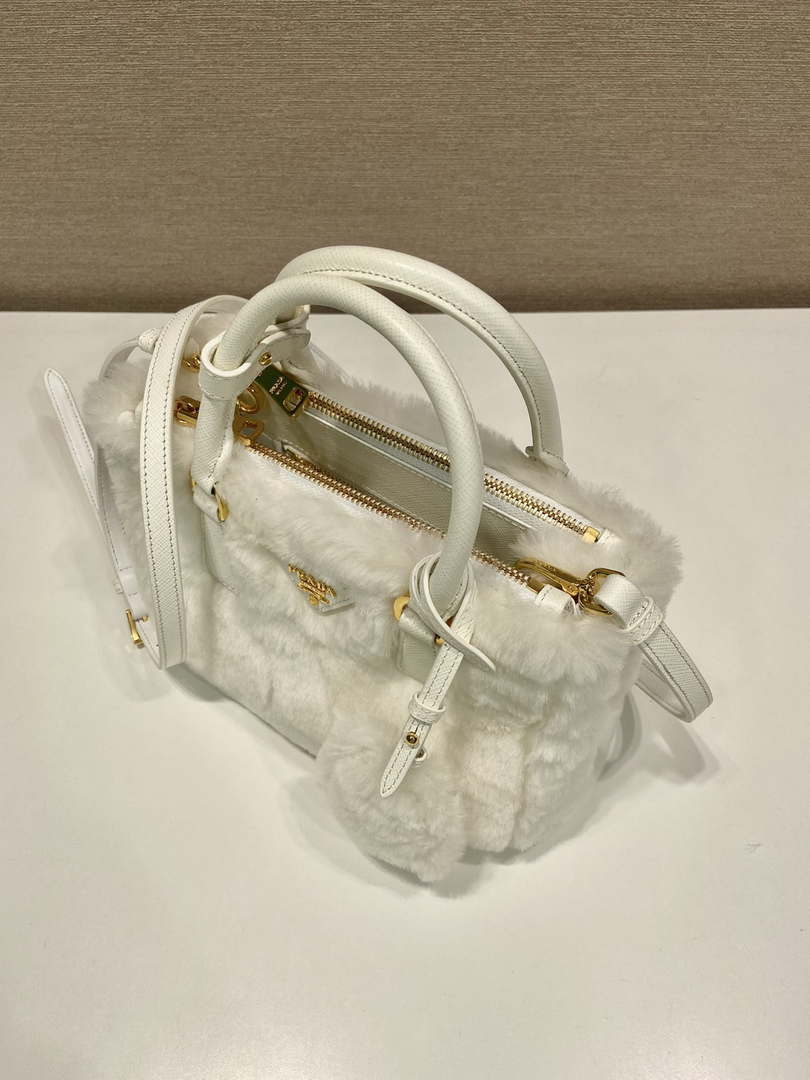 Prada 1BA906 Galleria Triangle Logo Mini Bag White Ladies Sheepskin
