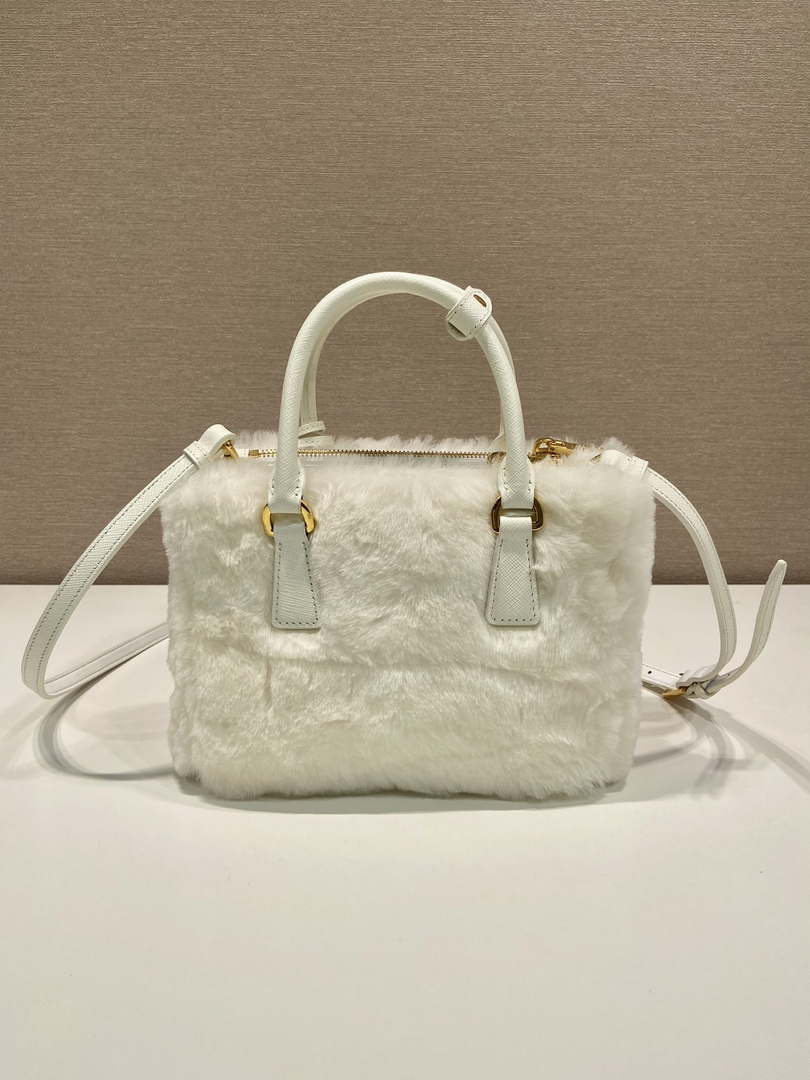 Prada 1BA906 Galleria Triangle Logo Mini Bag White Ladies Sheepskin
