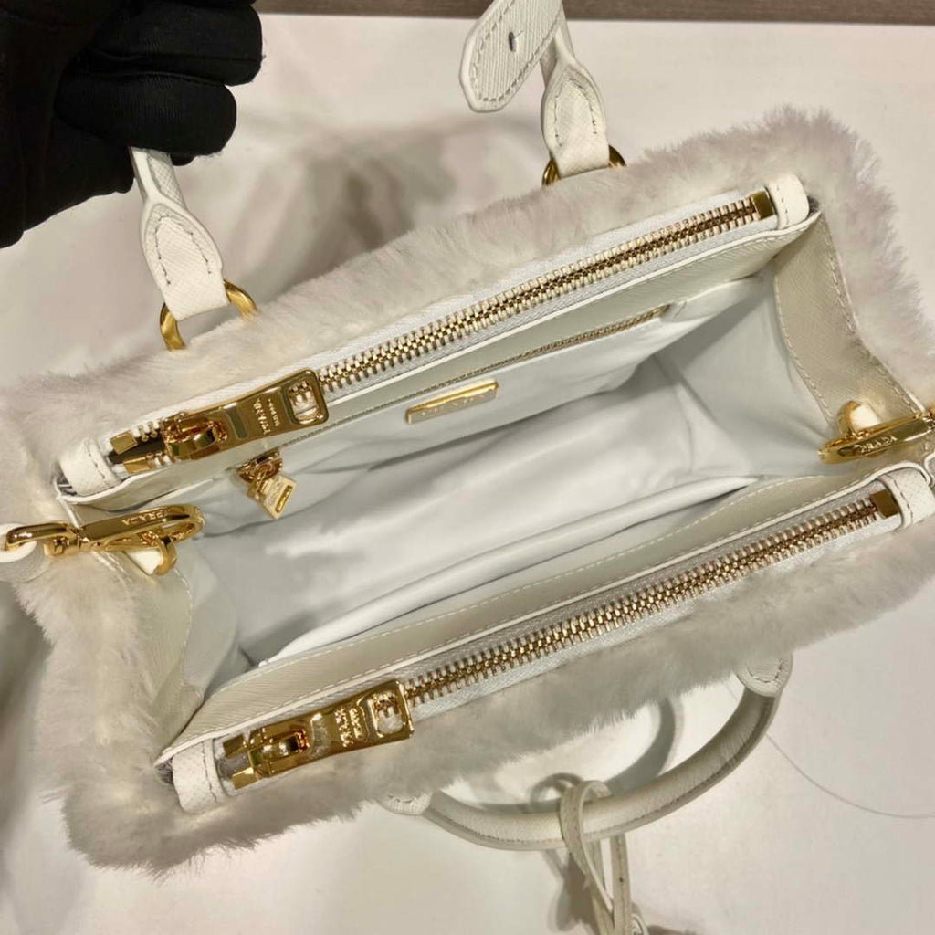 Prada 1BA906 Galleria Triangle Logo Mini Bag White Ladies Sheepskin
