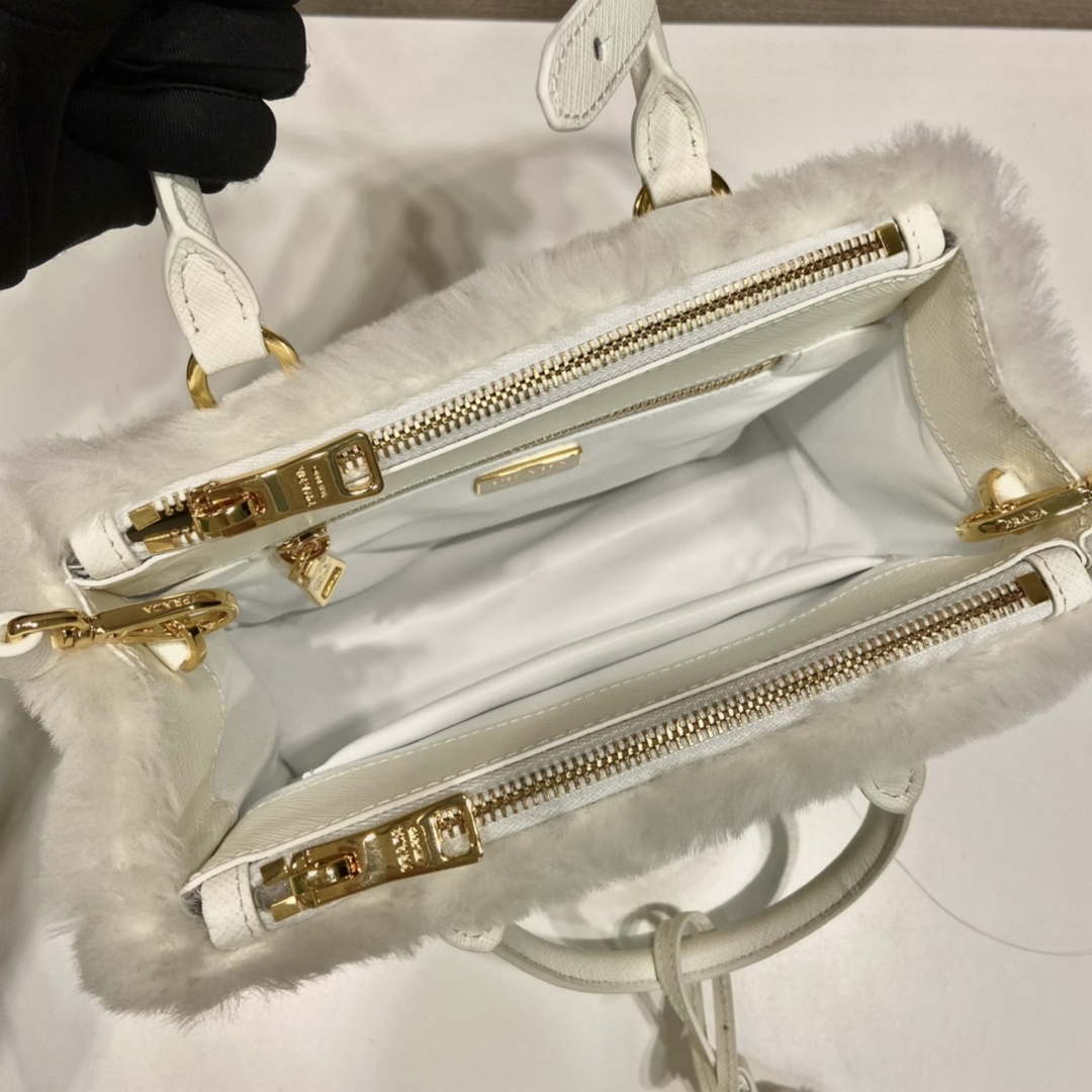 Prada 1BA906 Galleria Triangle Logo Mini Bag White Ladies Sheepskin