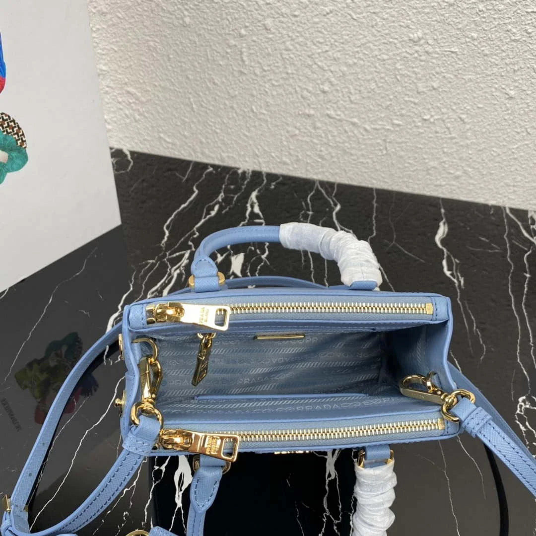 Prada 1BA906 Prada Galleria Saffiano leather mini-bag Light Blue